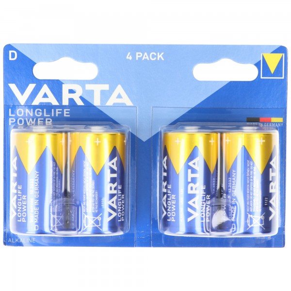 Varta Battery Alkaline, Mono, D, LR20, 1.5V Longlife Power, Retail blisterverpakking (4-pack)