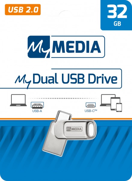 Mymedia USB 2.0 OTG stick 32GB, type AC, My Dual, zilveren retailblister