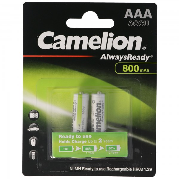 AAA, Micro LR3, HR03, NiMH-batterij met 800 mAh in een blisterverpakking van 2, altijd gereed met lage zelfontlading, gebruiksklare batterij