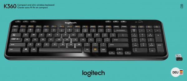 Logitech Keyboard K360, Wireless, Unifying, zwart DE, detailhandel