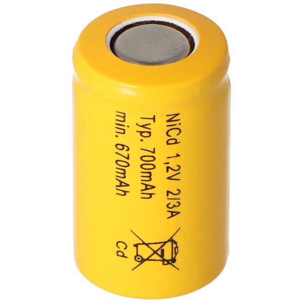 2/3 Een Cadnica NICD batterij-flattop zonder soldeertag, 1,2 volt 700 mAh