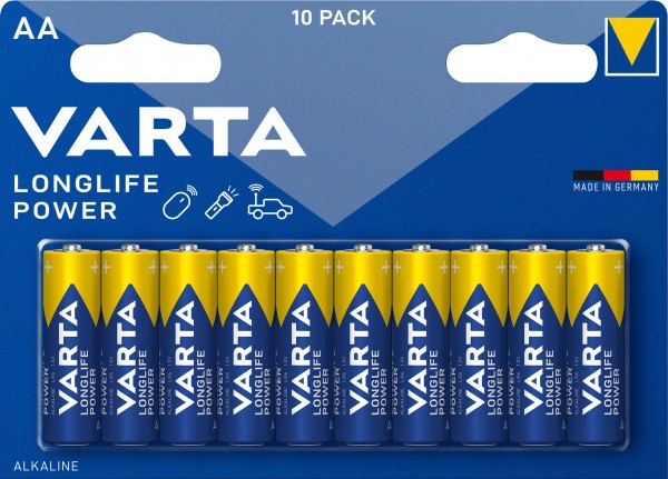Varta Batterij Alkaline, Mignon, AA, LR06, 1.5V Longlife Power, Retail Blister (10-Pack)