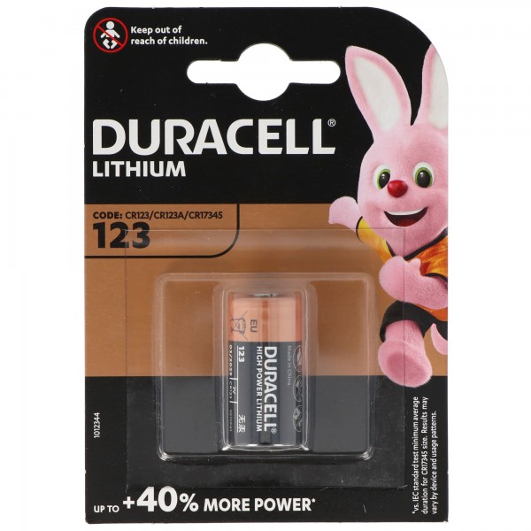 Duracell CR123A fotobatterij CR123 Een lithiumbatterij DL123A, afmetingen 34,5 x 17 mm