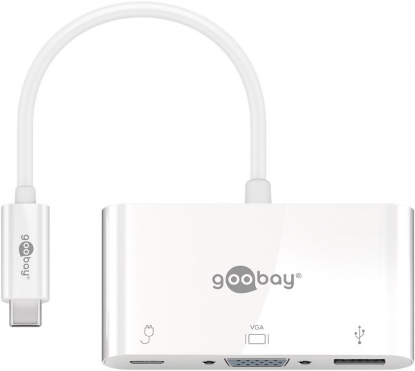 Goobay USB-C™ multipoort-adapter USB 3.0+VGA+C PD, wit - voegt een USB 3.0- en een VGA-poort toe aan een USB-C™-apparaat