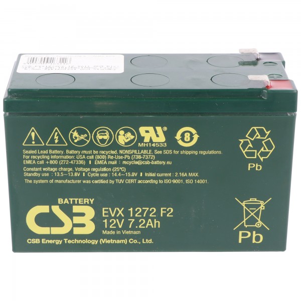 CSB-EVX1272F2 12 volt AGM-loodbatterij 7,2 Ah, 151 x 65 x 100 mm Faston 6,3 mm cyclus stabiel + stand-by