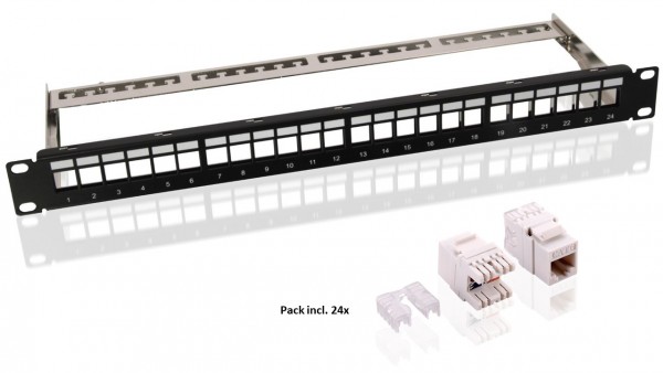 Goobay 19-inch (48,3 cm) keystone patchpaneel lege behuizing set (1 HE) - incl. 24x CAT 6 modules (UTP)