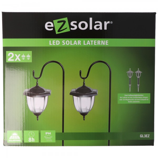 2 stuks LED tuinpadverlichting op zonne-energie met zonnepaneel voor staande of hangende montage