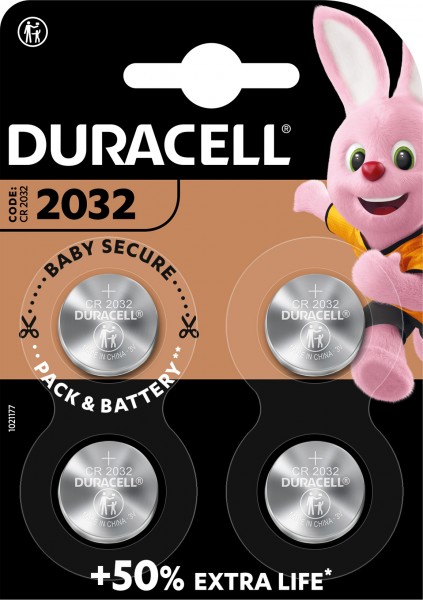 Duracell batterij lithium, knoopcel, CR2032, 3V elektronica, blisterverpakking (4 stuks)