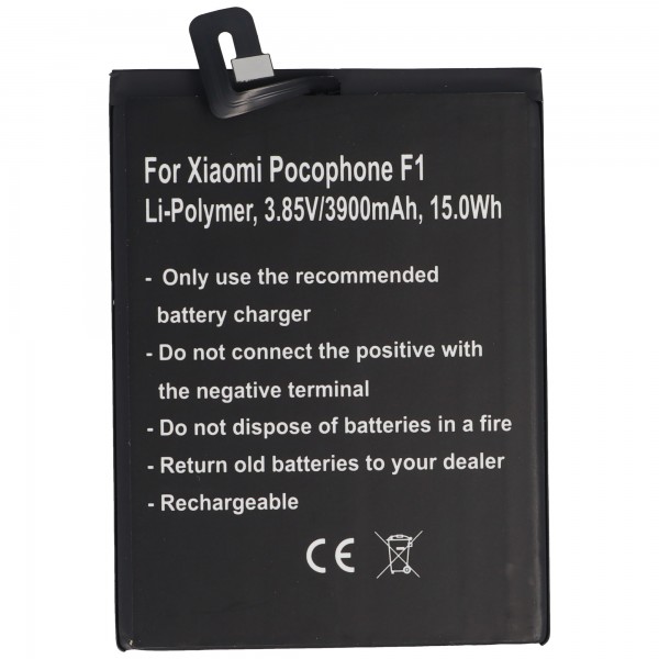 Batterij geschikt voor Xiaomi Pocophone F1, Li-Polymer, 3.85V, 3900mAh, 15.0Wh, ingebouwd, zonder gereedschap