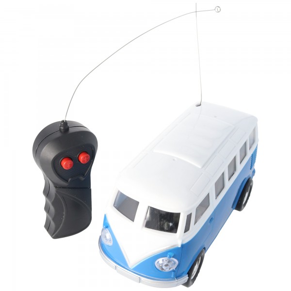 Retro Bus Bulli RC model in de schaal 1:24, kleur blauw, inclusief 5 AA Mignon batterijen