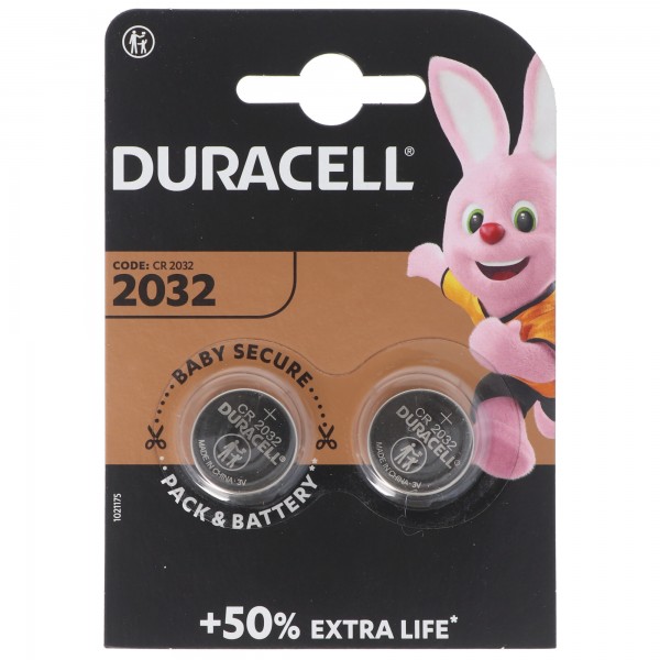 Duracell CR2032 lithiumbatterij 3 volt met een capaciteit van maximaal 180 mAh 2-pack