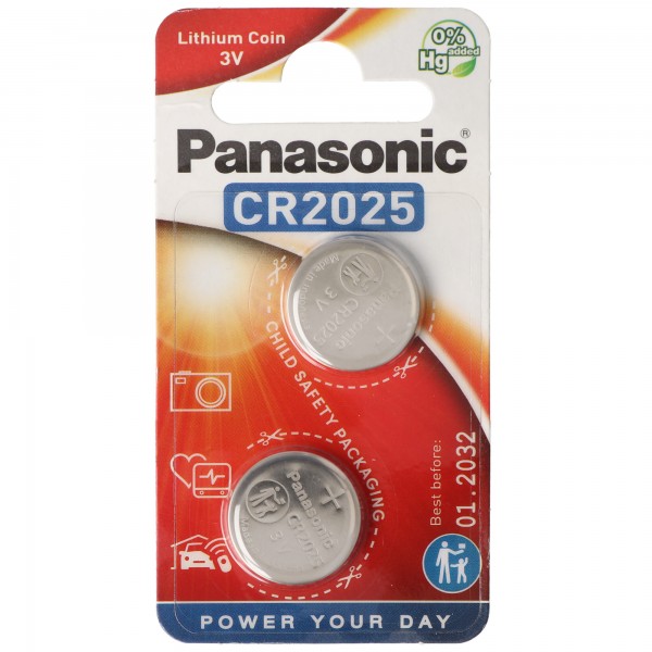 Panasonic Batterij Lithium, Knoopcel, CR2025, 3V Elektronica, Lithium Power, Retail Blister (2 stuks)