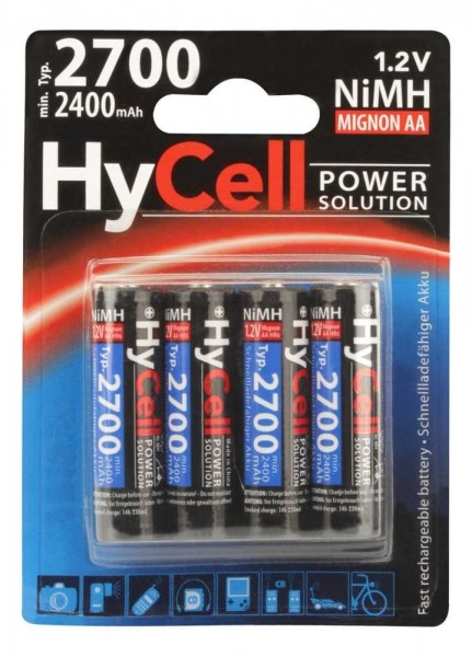 HyCell NiMH batterij, type 2700 Mignon 2400mAh, blisterverpakking van 4