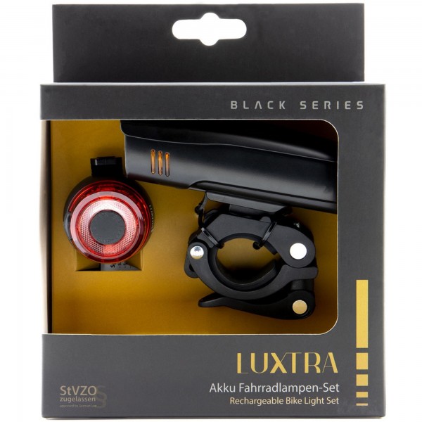 Luxtra LED fietsverlichtingsset max. 30 lux, met accu en USB-oplaadkabel
