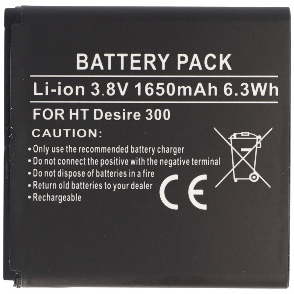 Batterij geschikt voor HTC Desire 300, Li-ion, 3.8V, 1650mAh, 6.3Wh