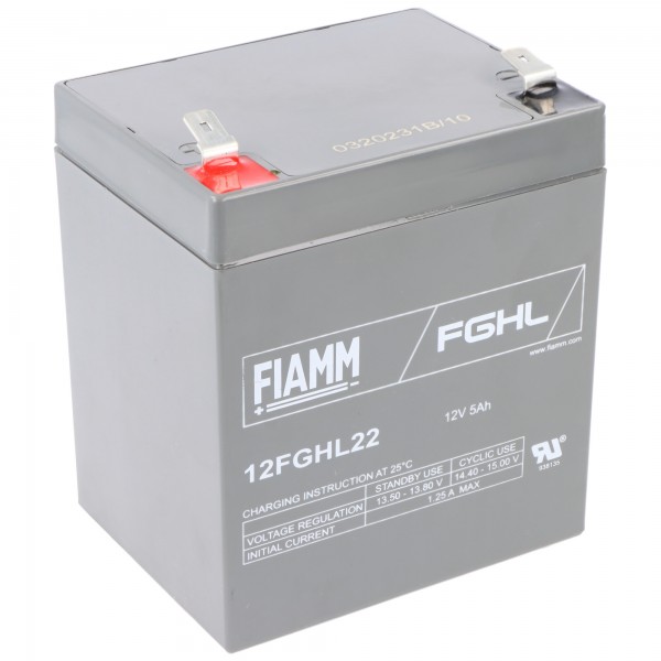 Fiamm 12FGHL22 loodbatterij met Faston 6,3 mm 12V, 5000mAh