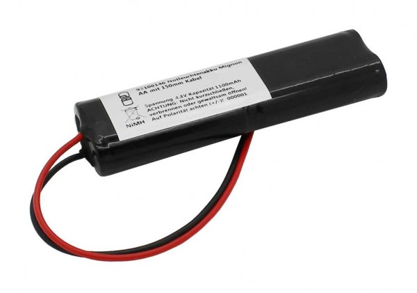 Noodverlichting batterij NiMH 4.8V 1100mAh L2x2 Mignon AA met 150mm kabel