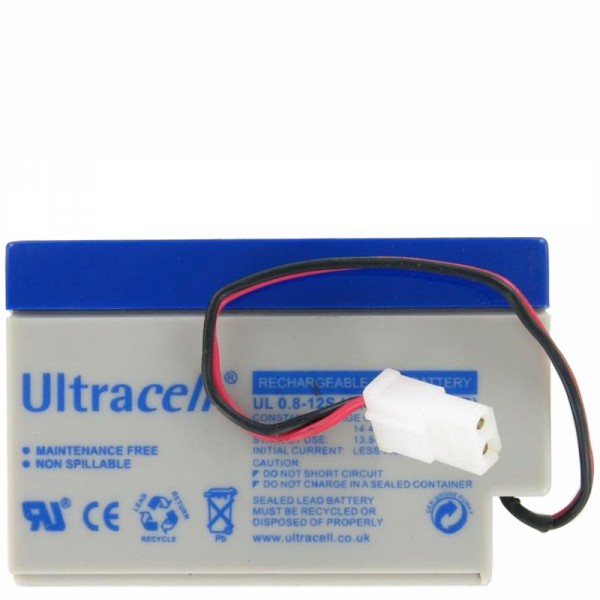 UL0.8-12 Ultracell loodbatterij 12 Volt 0.8Ah met kabel en AMP-connector (vergelijk de connector met die van u)