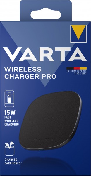Varta Fast Wireless Charger Pro, Qi, 5V/9V/12V, zwart USB Micro-B, blisterverpakking