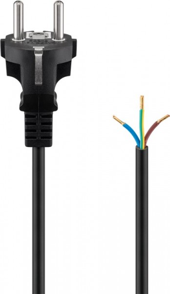 Veiligheidscontactkabel voor montage, 1,5 m, zwarte veiligheidscontactstekker (type F, CEE 7/7)> losse kabeluiteinden
