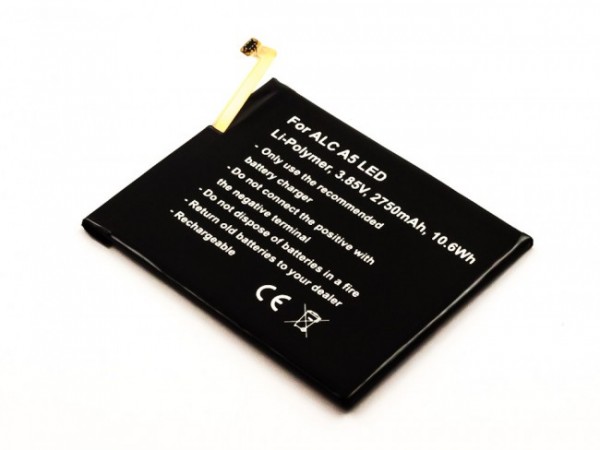 2750 mAh, batterij geschikt voor Alcatel A5 LED, Li-Polymer, 3,85 V, 10,6 Wh, ingebouwd, zonder gereedschap