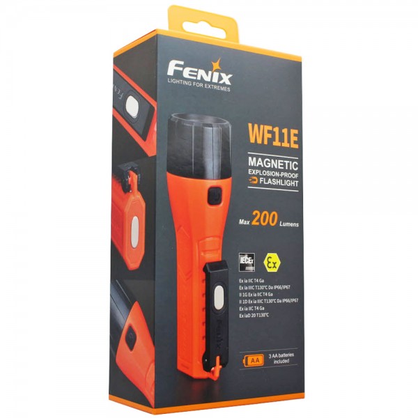 Fenix WF11E ATEX Led-zaklamp met 2 magneten en riemclip, maximale helderheid van 200 lumen