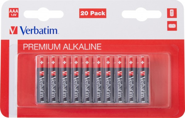 Verbatim Batterij Alkaline, Micro, AAA, LR03, 1.5V Premium, Retail-blisterverpakking (20-pack)