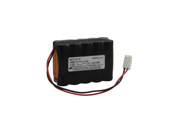 NiMH-batterij geschikt voor Cardiette Cardioline ECG-recorder AR1200 / AR1200ADV / FC1400 12 volt / 1,50 Ah CE-conform