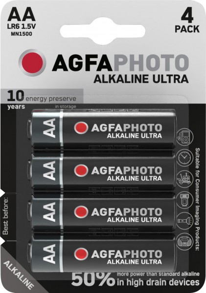 Agfaphoto-alkalinebatterij, mignon, AA, LR06, 1,5 V Ultra, retailblister (4-pack)