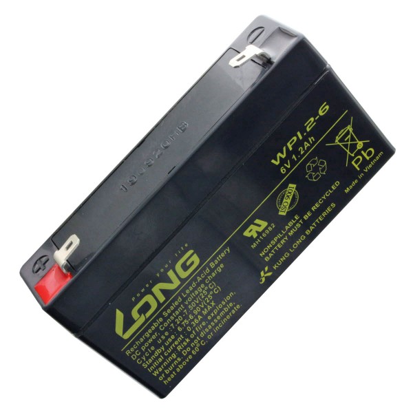 Kung Long WP1.2-6 loodbatterij 6 Volt 1,2 Ah met Faston 4,8 mm stekkercontact