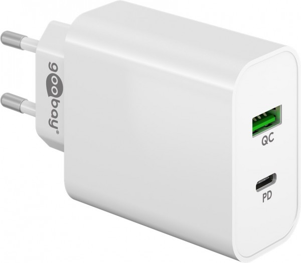 Goobay dual USB snellader PD/QC (45 W) wit - laadadapter met 1x USB-C™ aansluiting (Power Delivery) en 1x USB-A aansluiting (Quick Charge 3.0)