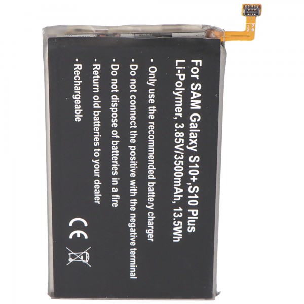 Batterij geschikt voor Samsung Galaxy S10 +, S10 Plus, Li-Polymer, 3.85V, 3500mAh, 13.5Wh, ingebouwd, zonder gereedschap