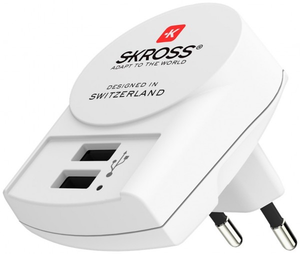 Skross Euro USB-oplader - laadt tot twee USB-apparaten (2,4 A) snel en gelijktijdig op