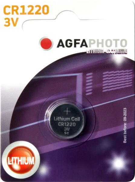Agfaphoto Batterij Lithium, Knoopcel, CR1220, 3V Extreme, Retail-blisterverpakking (1-pack)