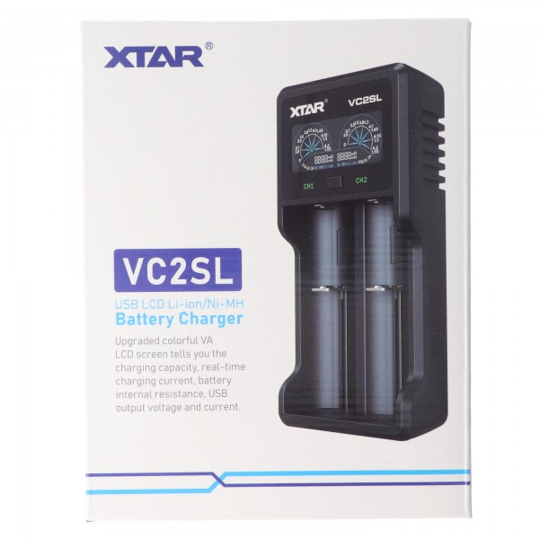 Xtar VC2SL snellader voor Li-ion 3.6V tot 3.7V en NiMH 1.2V accu, zonder voeding
