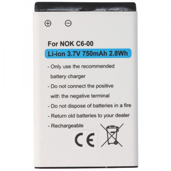 Batterij geschikt voor Nokia C6-00, Li-ion, 3.7V, 750mAh, 2.8Wh