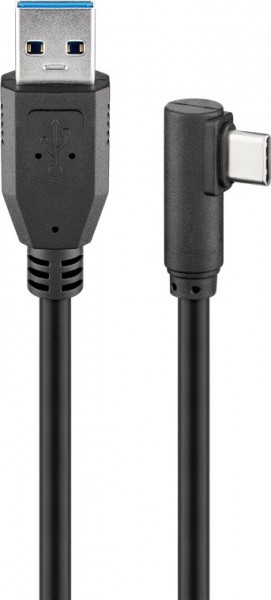 USB-C naar USB A 3.0-kabel, USB 3.0-stekker type A naar USB-C-stekker, 90 ° USB-C-stekker, synchronisatie- en oplaadkabel, zwart
