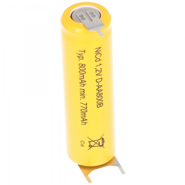 AccuCell Flat Top NiCd-batterij 1,2 V 600 mAh / AA soldeertag 3-voudige print + / - geschikt voor noodstroomtoepassingen