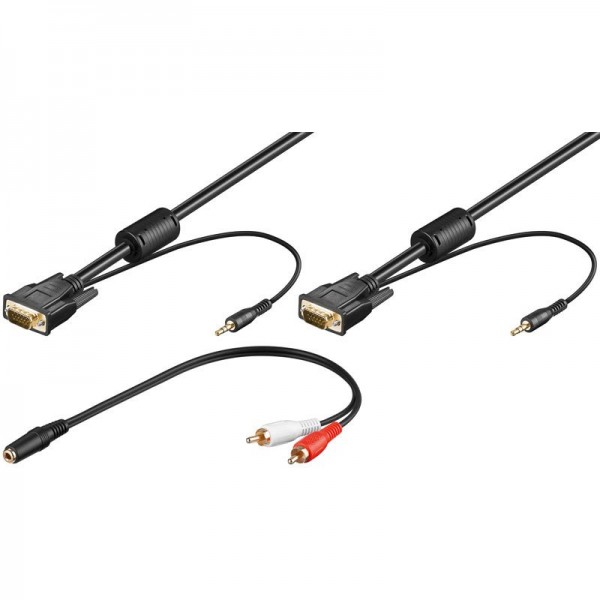 Full HD SVGA-monitorkabel + audio 15-pins HD-connector> 15 pol. HD-stekker + 3,5 mm audio