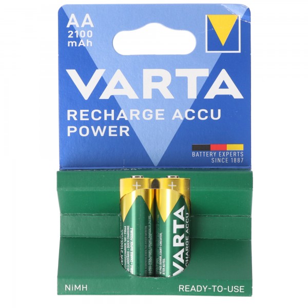 Varta Batterij NiMH, Mignon, AA, HR06, 1.2V/2100mAh Accuvoeding, Voorgeladen, Retail-blisterverpakking (2 stuks)