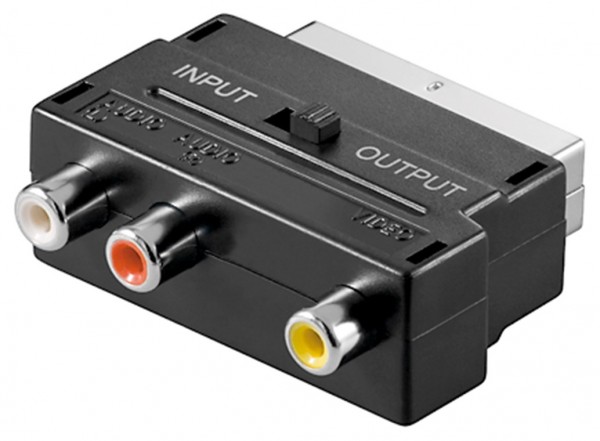 Goobay Scart naar Composite Audio Video Adapter, IN/OUT - Scart-stekker (21-polig) > 3x cinch-bus