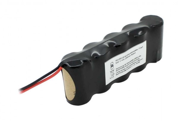 Batterij voor noodlicht NiCd 6V 1800mAh F1x5 Sub-C met 200 mm kabel aan één zijde vervangt 6 V batterij