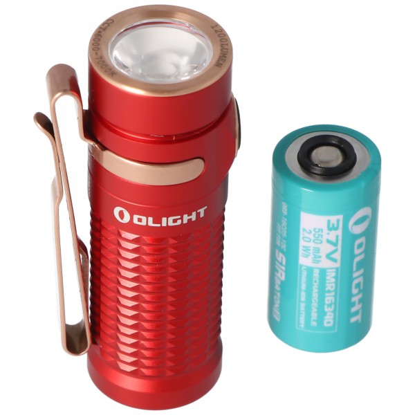 Olight Baton 3 Premium Edition, LED zaklamp Baton 3 met rode oplaadcase, draadloos opladen, inclusief accu en Baton 3 rode oplaadcase