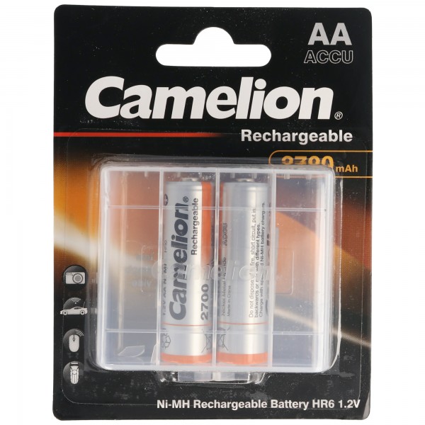 AA, Mignon LR6, HR6, NiMH-batterij met maximaal 2700 mAh in een blisterverpakking van twee, afmetingen 50,5 x 14,1 mm