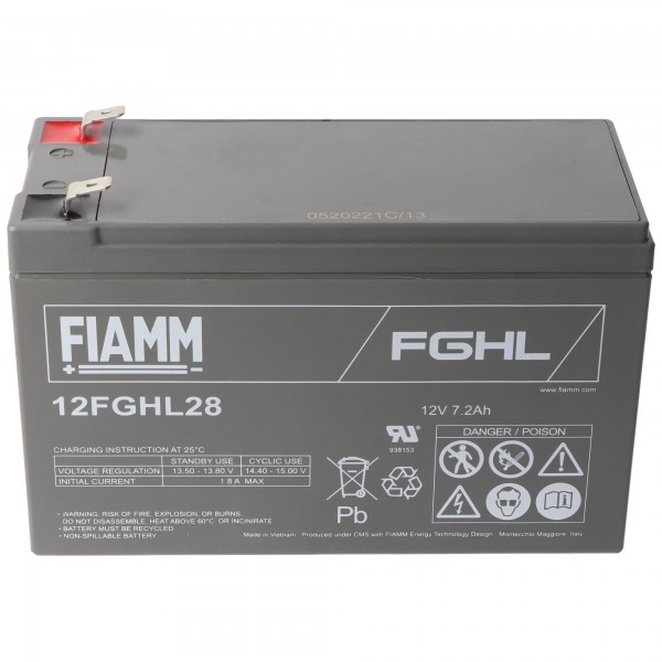 Fiamm 12FGHL28 loodbatterij 12 volt 7200mAh met Faston 6,3 mm contacten