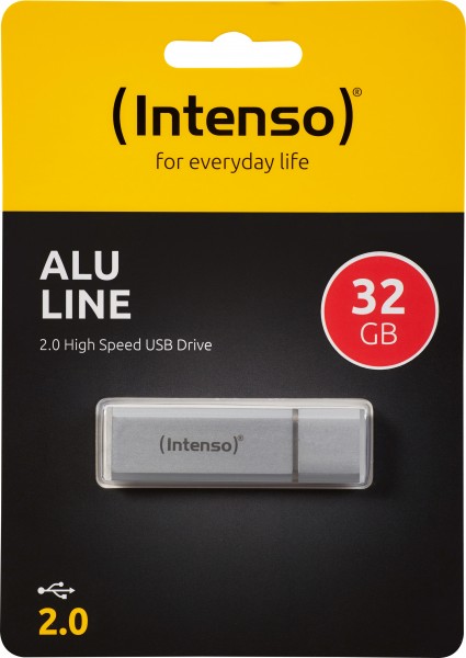 Intenso USB 2.0 Stick 32GB, Alu Line, zilver (R) 28MB/s, (W) 6.5MB/s, blisterverpakking
