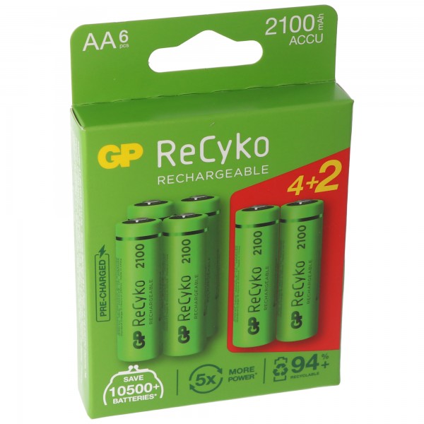 AA batterij GP NiMH 2100 mAh ReCyko 1.2V 6 stuks