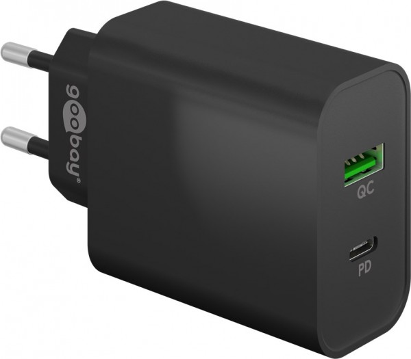 Goobay dual USB snellader PD/QC (45 W) zwart - laadadapter met 1x USB-C™ aansluiting (Power Delivery) en 1x USB-A aansluiting (Quick Charge 3.0)