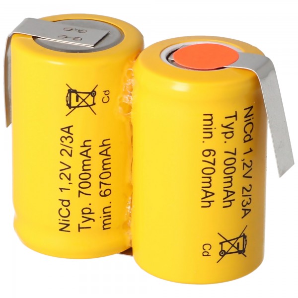 Batterij 2 / KR-600AE 2/3 A Cadnica NICD-batterij 2,4 V met soldeerlip U-vorm (niet origineel Sanyo)