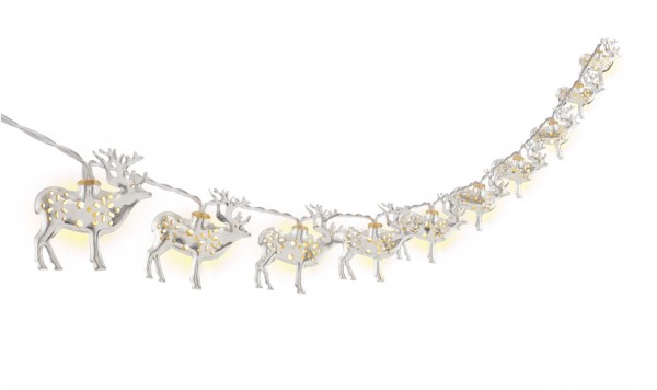 Goobay 10 &quot;Reindeer&quot; LED-lichtketting, zilver - met timerfunctie, warm wit (3000 K), werkt op batterijen